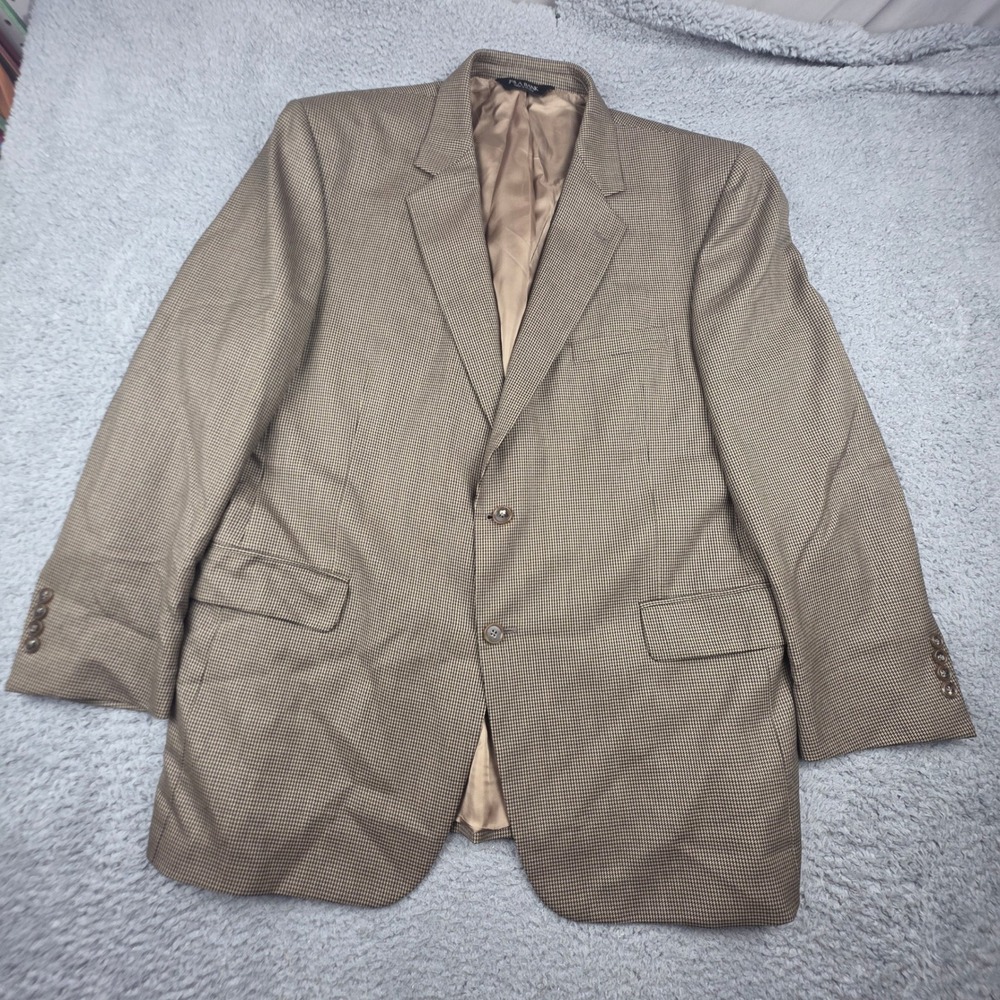 Jos A Bank Blazer Mens 44/46R Brown Houndstooth Signature Collection 2 Button